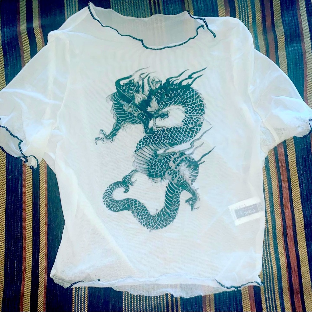 White dragon cropped shirt